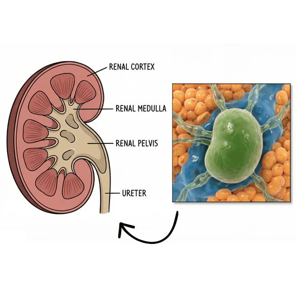 Clogged kidney filtration diagram